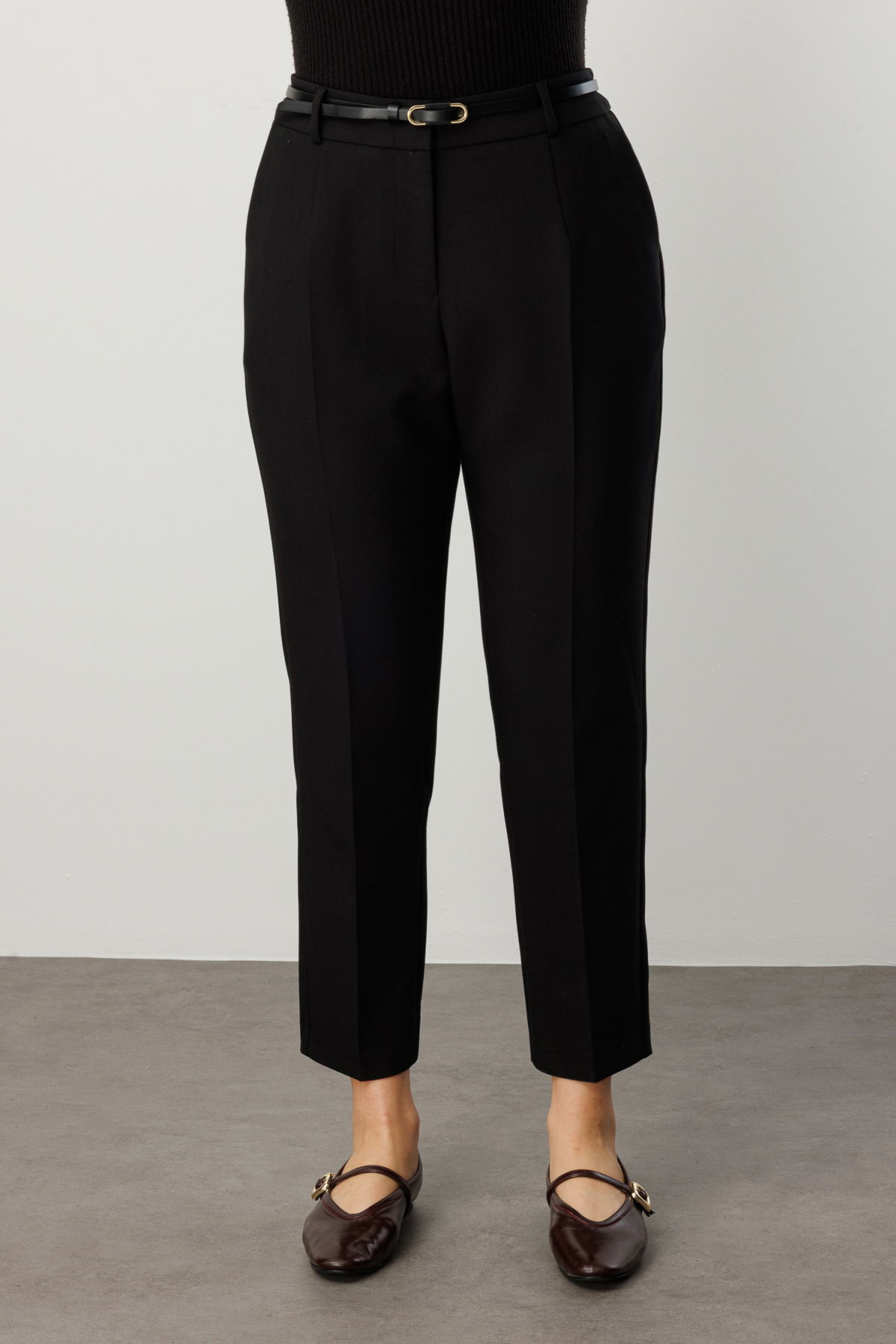 Ekol Kadın Büyük Beden Beli Kemerli Dar Paça Pantolon 1015 Siyah - 3
