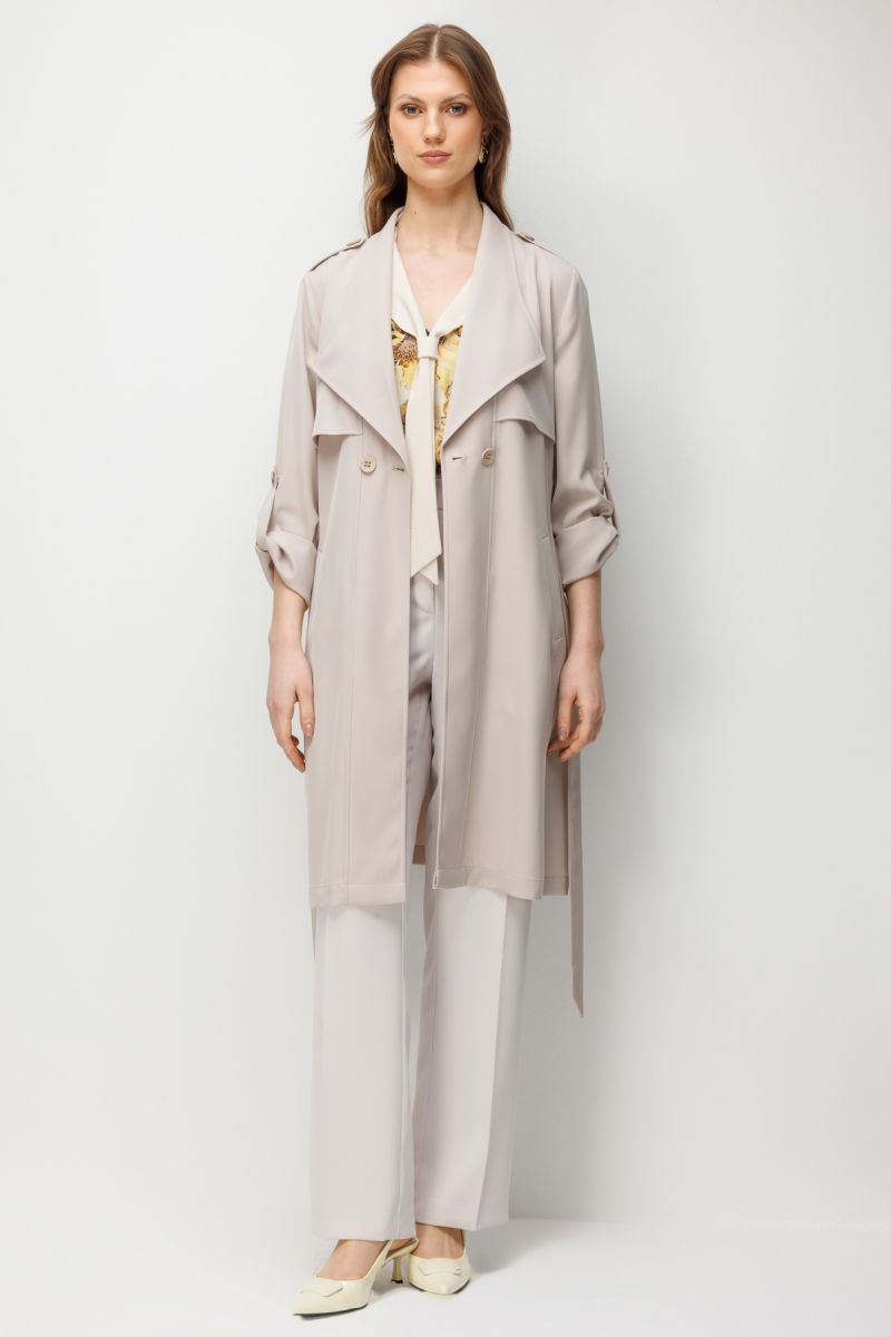 Ekol Kadın Büyük Beden Beli Kuşaklı Apoletli Trenç 7522 Kum - 2