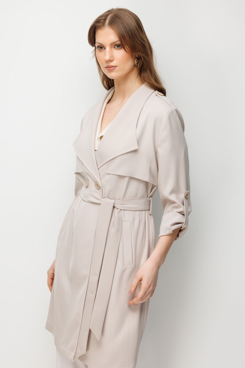 Ekol Kadın Büyük Beden Beli Kuşaklı Apoletli Trenç 7522 Kum - 3