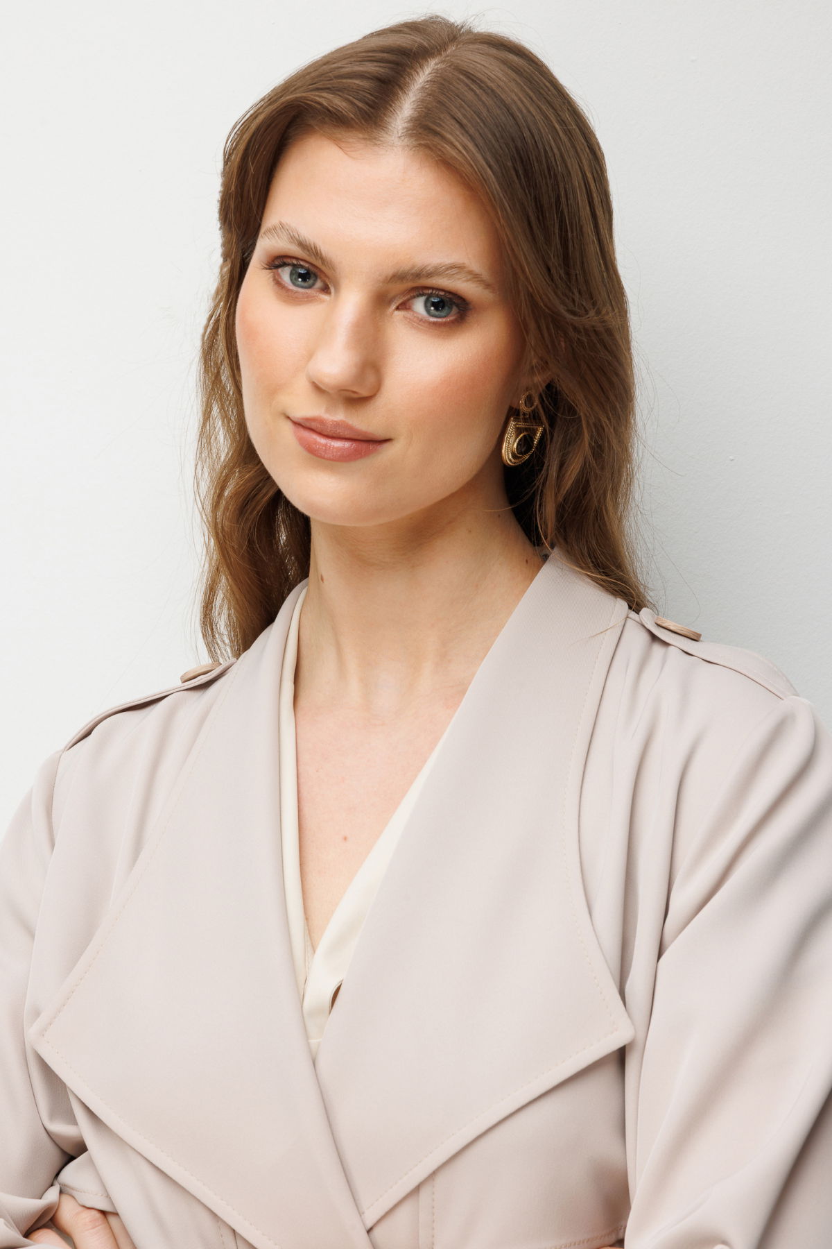 Ekol Kadın Büyük Beden Beli Kuşaklı Apoletli Trenç 7522 Kum - 4