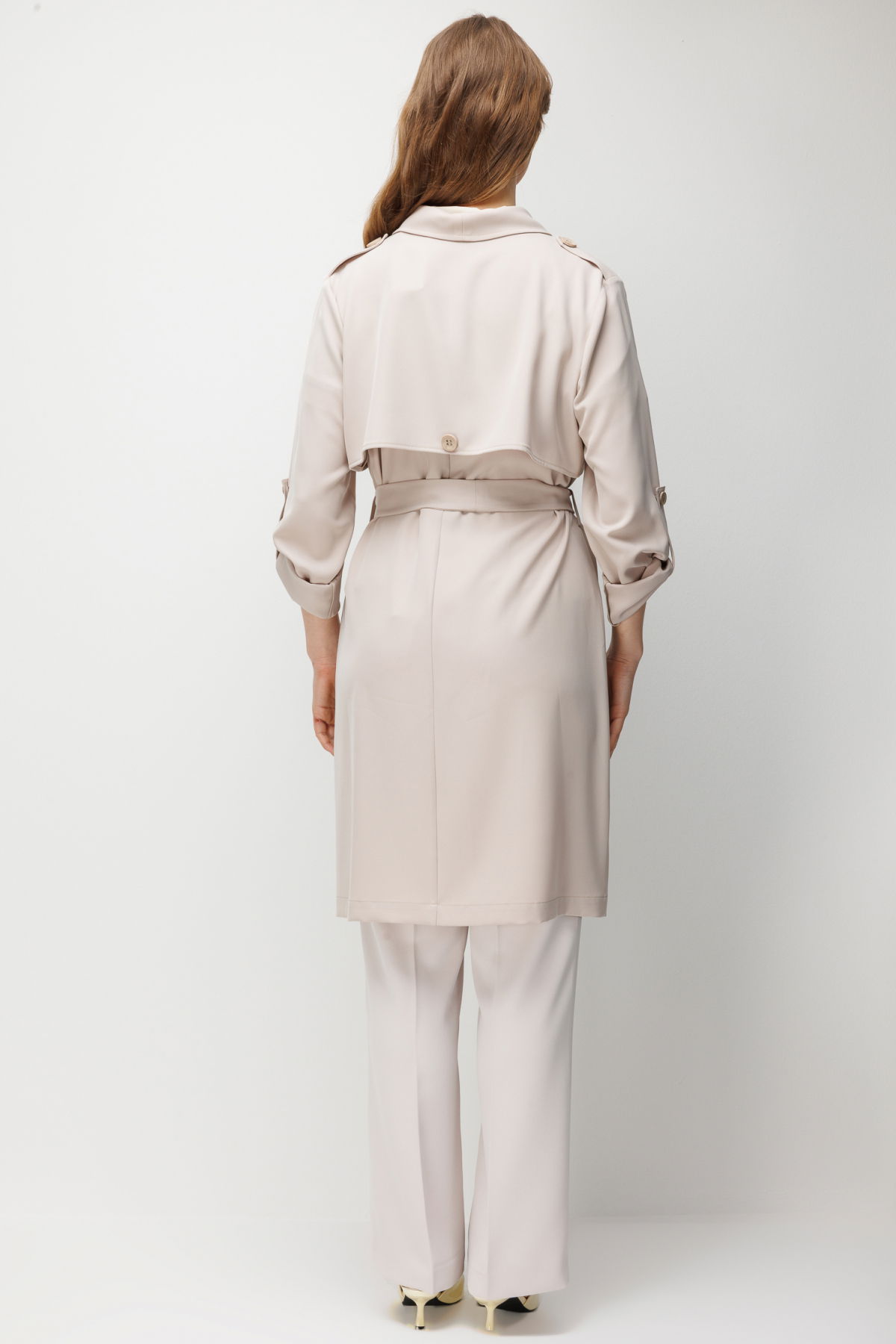 Ekol Kadın Büyük Beden Beli Kuşaklı Apoletli Trenç 7522 Kum - 5