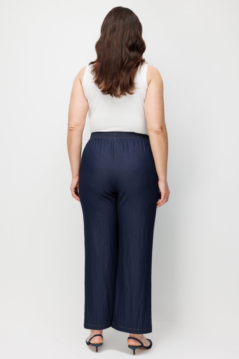 Ekol Kadın Büyük Beden Beli Lastikli Bol Paça Pantolon 1624 Indigo - 4