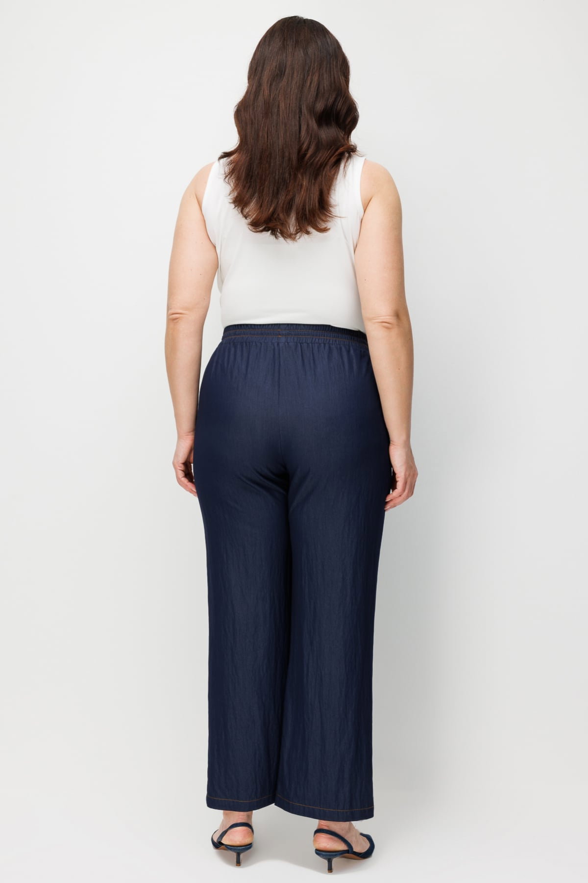 Ekol Kadın Büyük Beden Beli Lastikli Bol Paça Pantolon 1624 Indigo - 4
