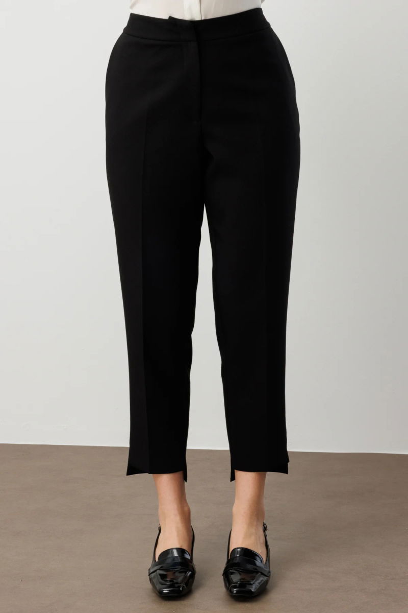 Ekol Kadın Büyük Beden Beli Lastikli Dar Paça Kumaş Pantolon 5531 Siyah - 3