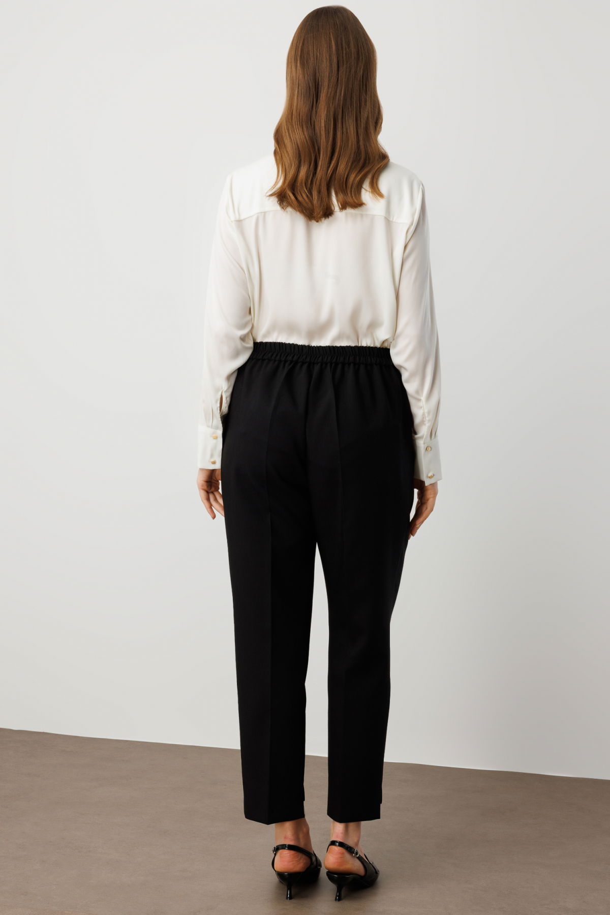 Ekol Kadın Büyük Beden Beli Lastikli Dar Paça Kumaş Pantolon 5531 Siyah - 4