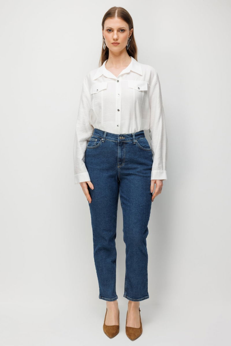 Ekol Kadın Büyük Beden Beş Cep Dar Paça Kot Pantolon 4148 Indigo - 2