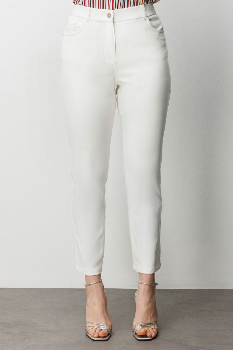 Ekol Kadın Büyük Beden Beş Cep Dar Paça Pantolon 4036 Ekru - 3