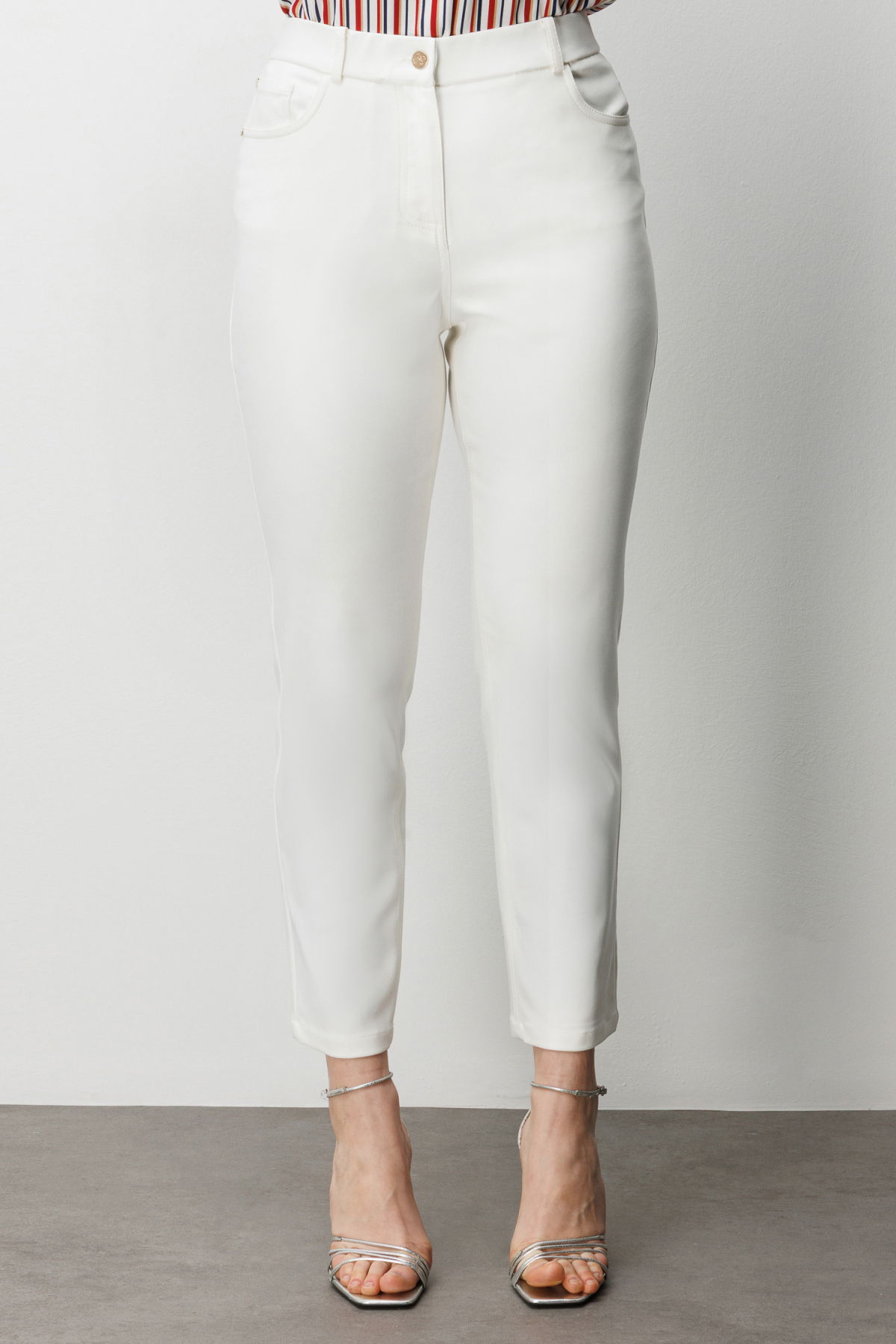 Ekol Kadın Büyük Beden Beş Cep Dar Paça Pantolon 4036 Ekru - 3
