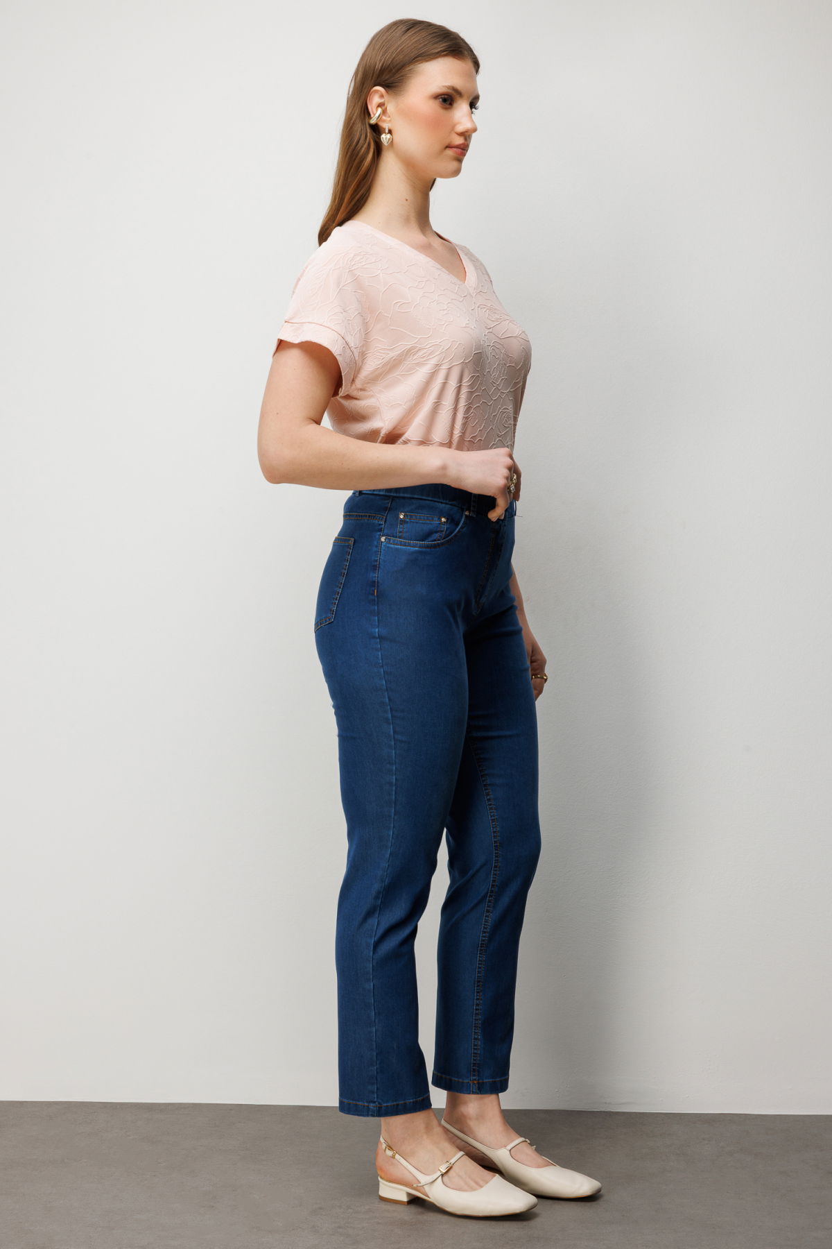 Ekol Kadın Büyük Beden Beş Cep Dar Paça Pantolon 4086 Indigo - 3