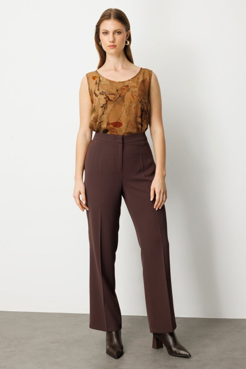 Ekol Kadın Büyük Beden Bol Paça Krep Pantolon 1033 Kahverengi - Ekol