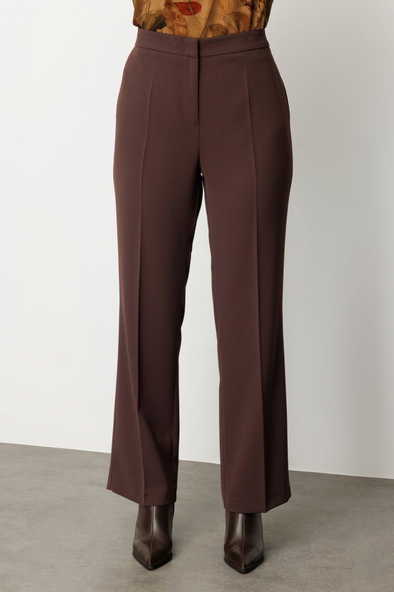 Ekol Kadın Büyük Beden Bol Paça Krep Pantolon 1033 Kahverengi - 3