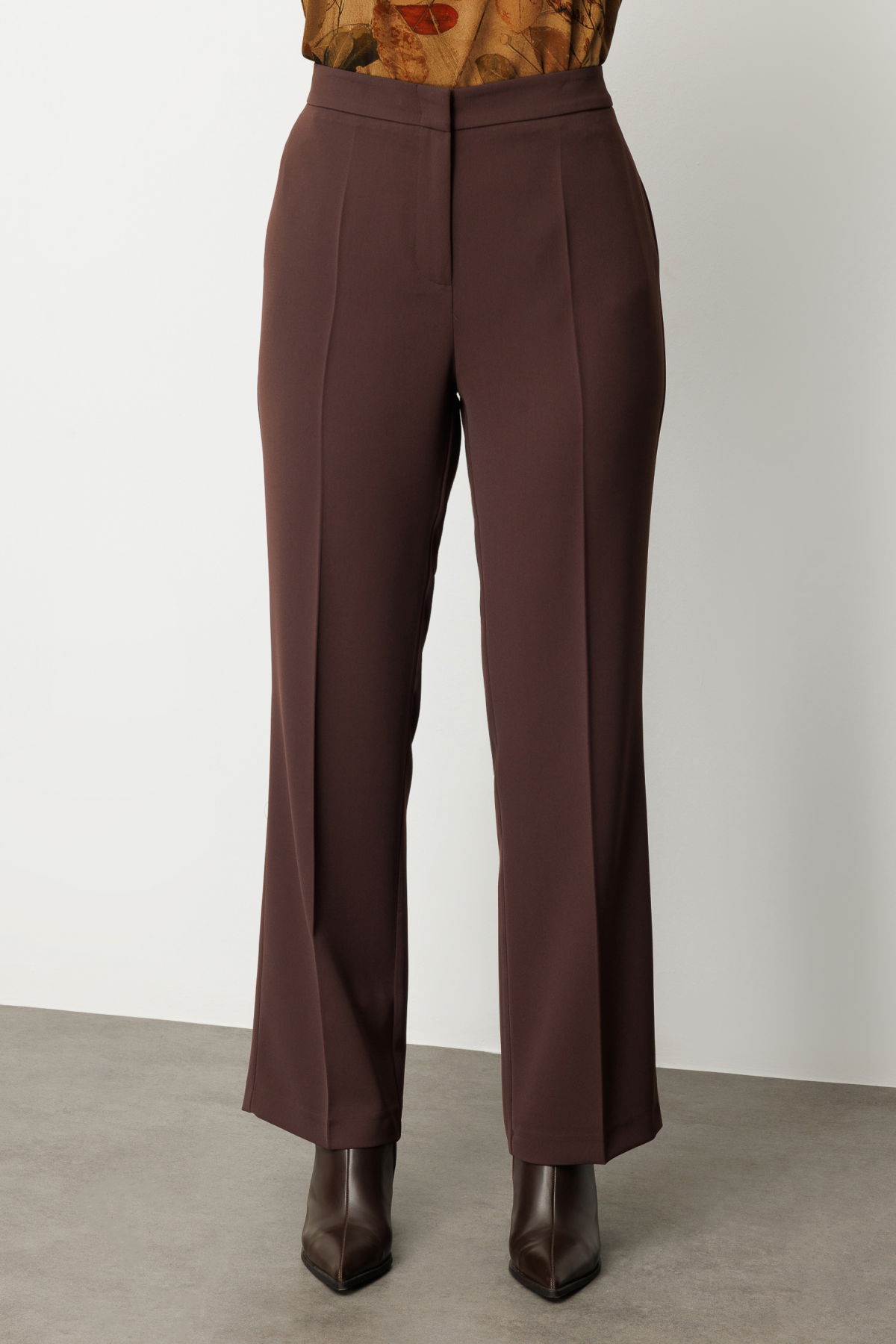 Ekol Kadın Büyük Beden Bol Paça Krep Pantolon 1033 Kahverengi - 3