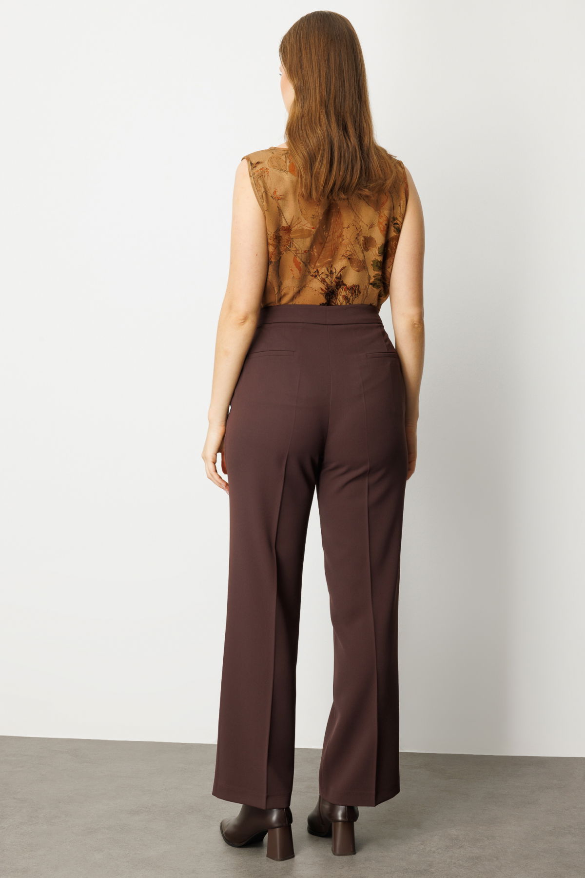 Ekol Kadın Büyük Beden Bol Paça Krep Pantolon 1033 Kahverengi - 4