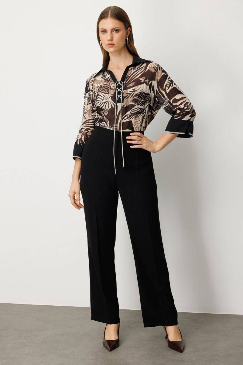 Ekol Kadın Büyük Beden Bol Paça Krep Pantolon 1033 Siyah - Ekol