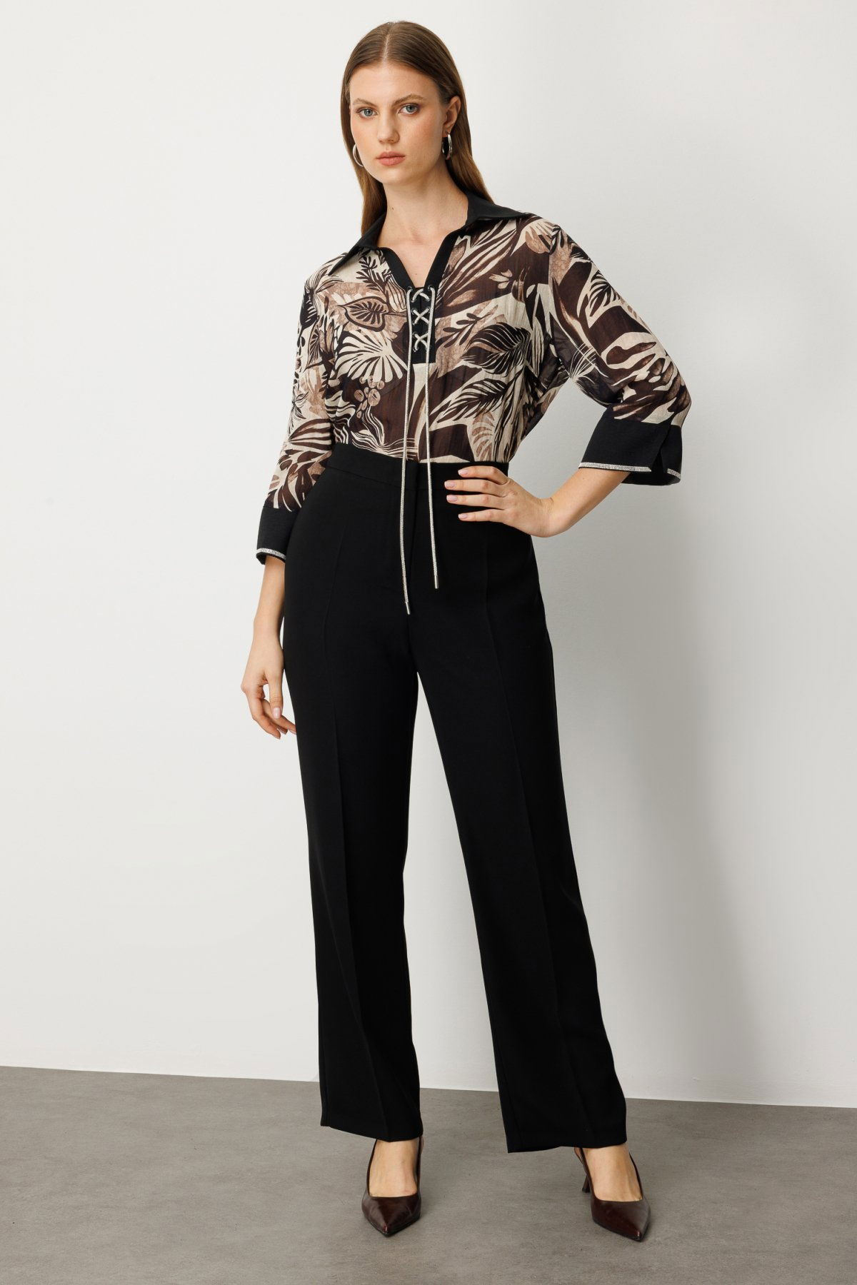 Ekol Kadın Büyük Beden Bol Paça Krep Pantolon 1033 Siyah - 1