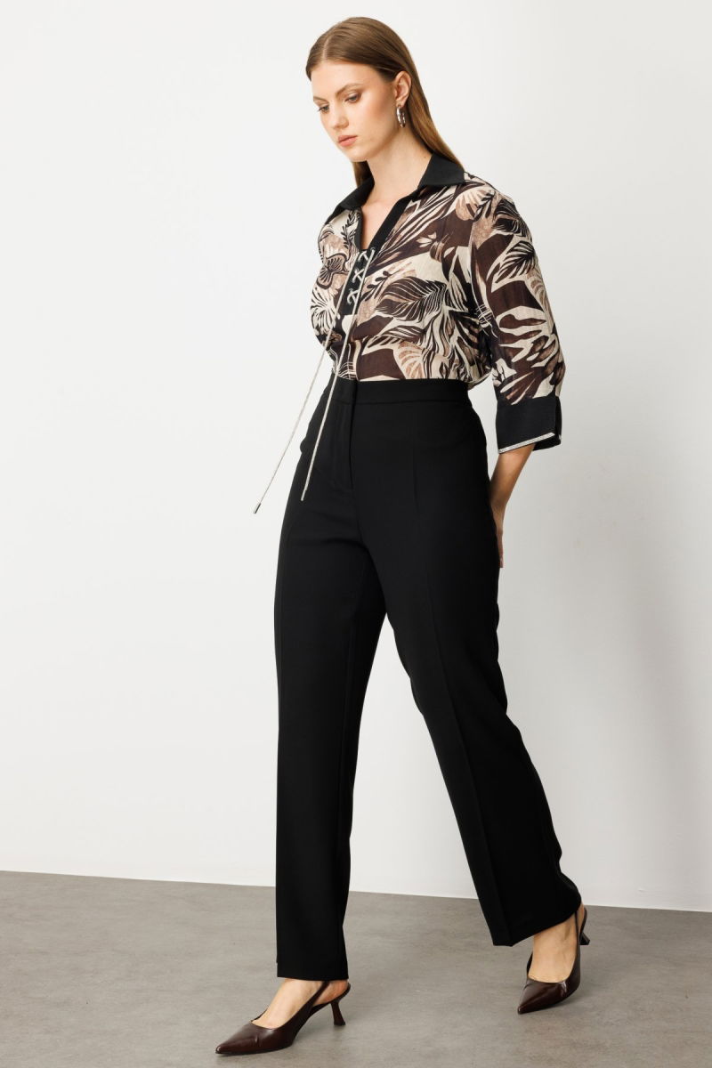 Ekol Kadın Büyük Beden Bol Paça Krep Pantolon 1033 Siyah - 2