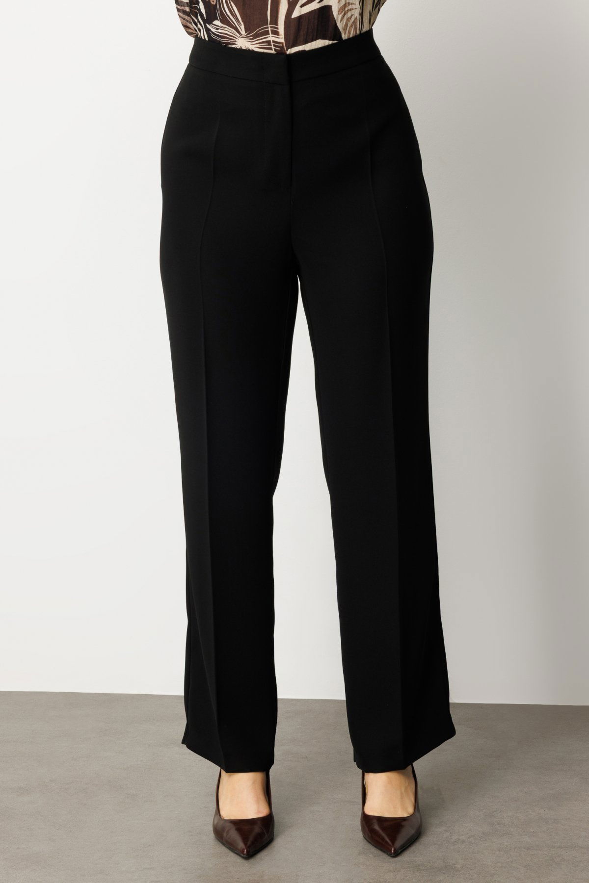 Ekol Kadın Büyük Beden Bol Paça Krep Pantolon 1033 Siyah - 3