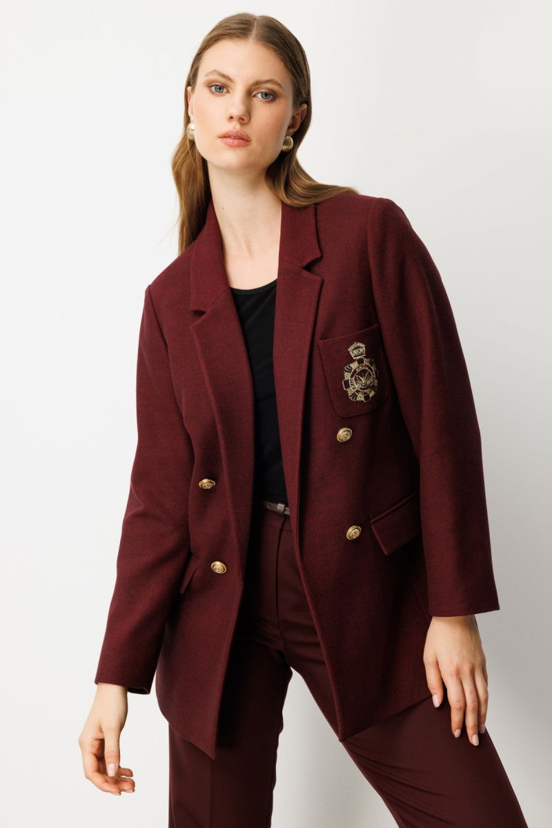 Ekol Kadın Büyük Beden Cebi Armalı Ceket 5571 Bordo - Ekol