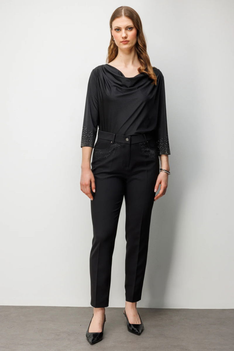 Ekol Kadın Büyük Beden Cebi Taş İşlemeli Dar Paça Pantolon 4026 Siyah - Ekol