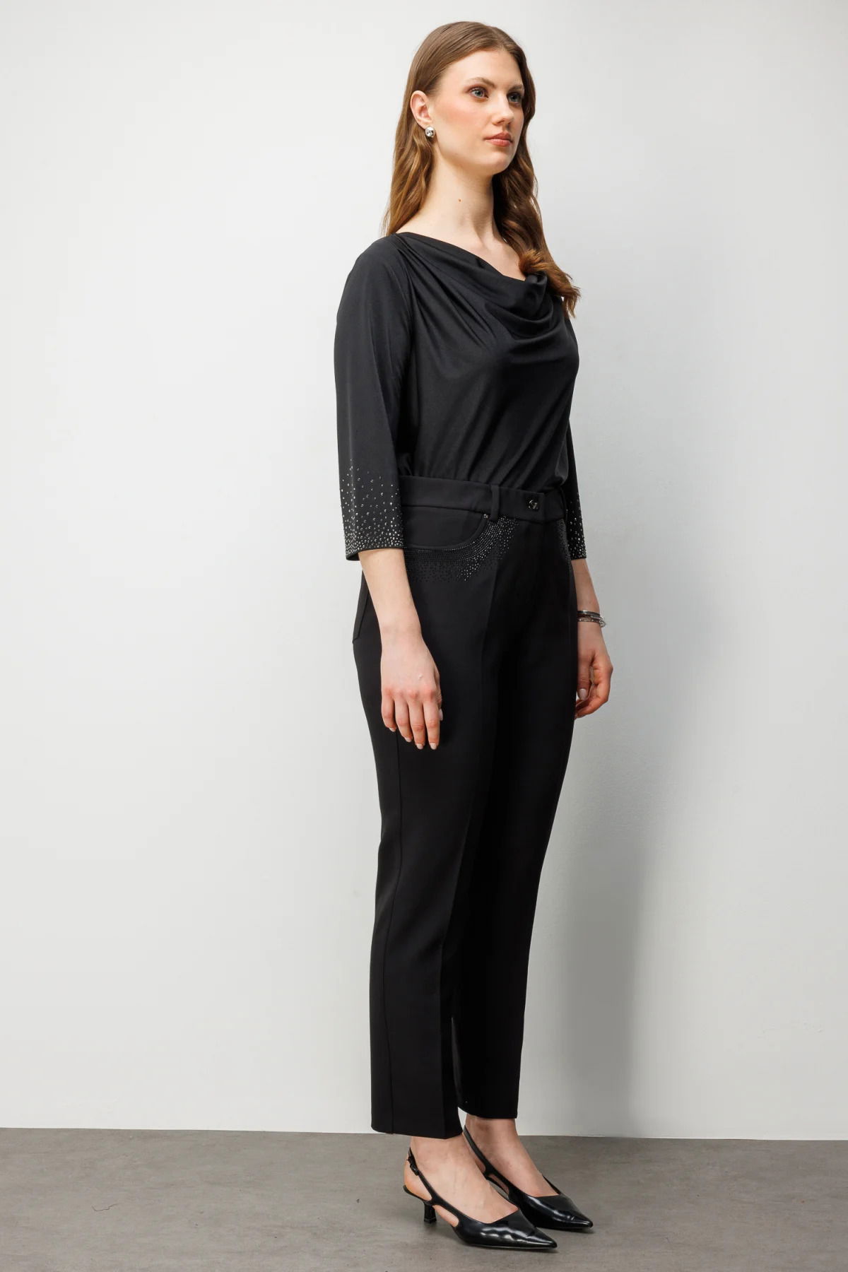 Ekol Kadın Büyük Beden Cebi Taş İşlemeli Dar Paça Pantolon 4026 Siyah - 2