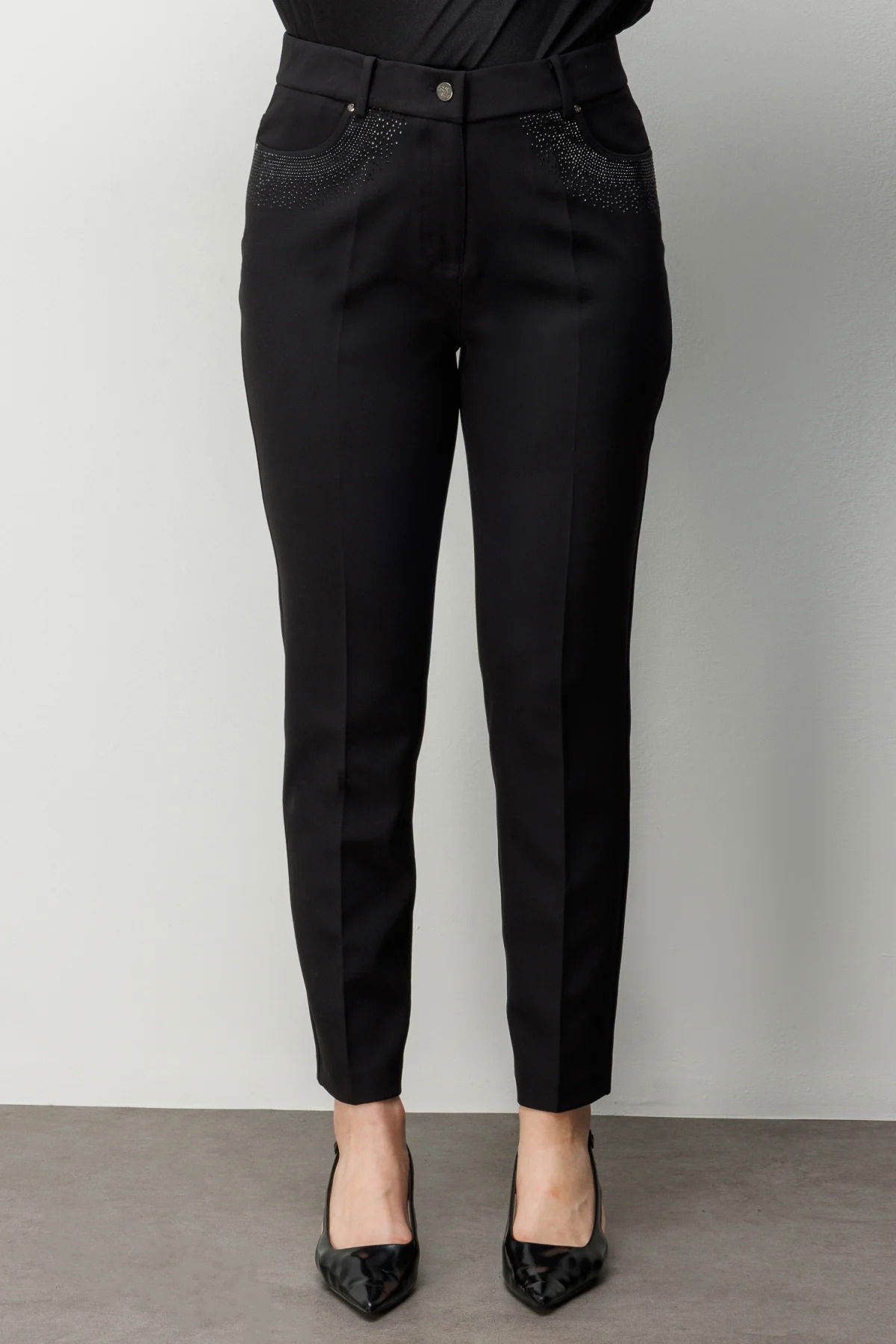 Ekol Kadın Büyük Beden Cebi Taş İşlemeli Dar Paça Pantolon 4026 Siyah - 3