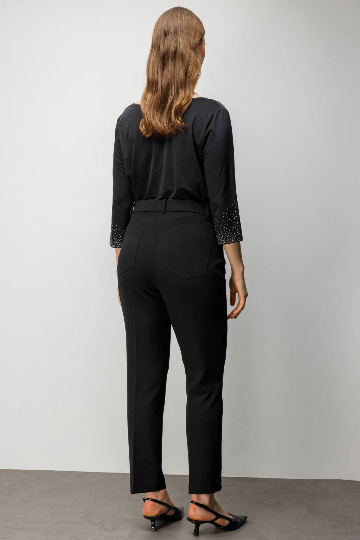 Ekol Kadın Büyük Beden Cebi Taş İşlemeli Dar Paça Pantolon 4026 Siyah - 4