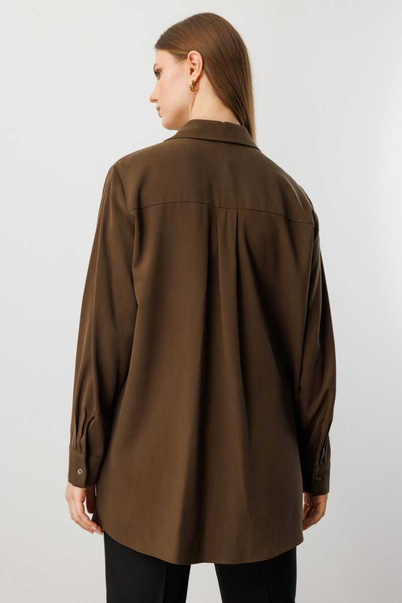 Ekol Kadın Büyük Beden Cebi Taş İşlemeli Gömlek 3561 Haki - 3