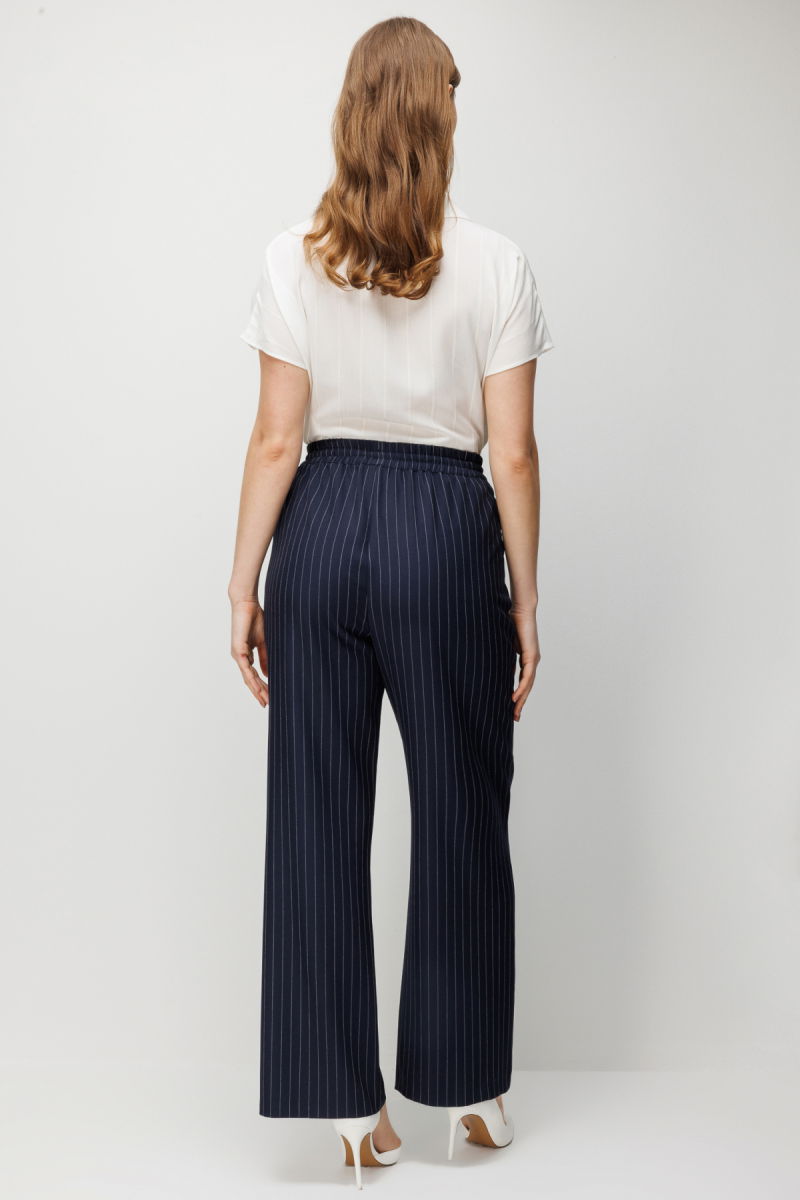 Ekol Kadın Büyük Beden Çizgi Desenli Bol Paça Pantolon 1590 Lacivert - 4