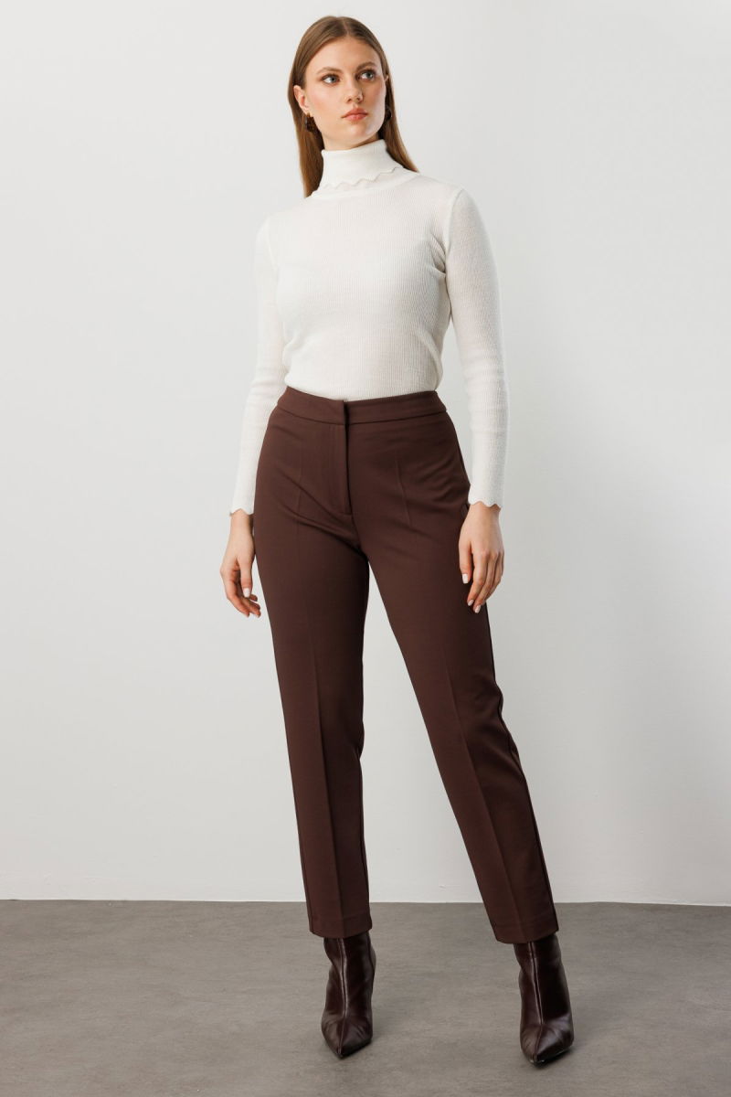 Ekol Kadın Büyük Beden Dar Paça Cepsiz Pantolon 1025 Kahverengi - Ekol