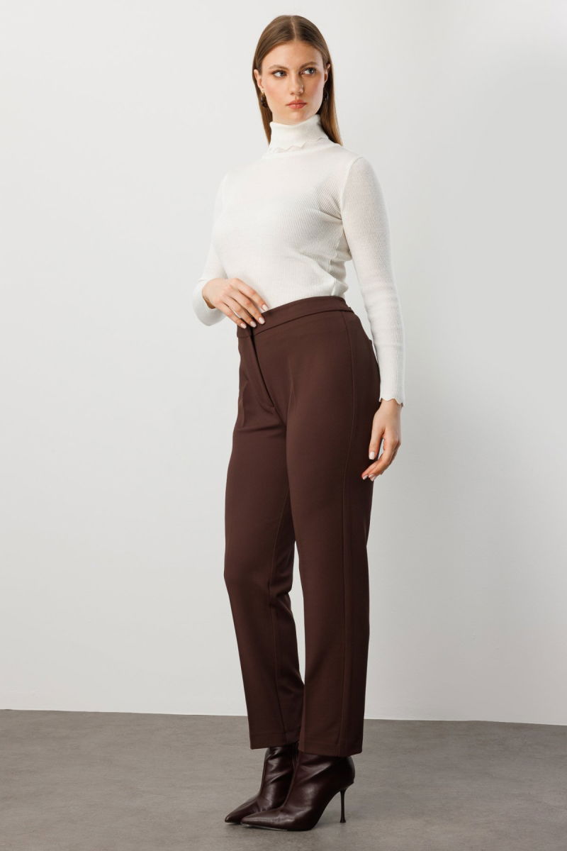 Ekol Kadın Büyük Beden Dar Paça Cepsiz Pantolon 1025 Kahverengi - 2