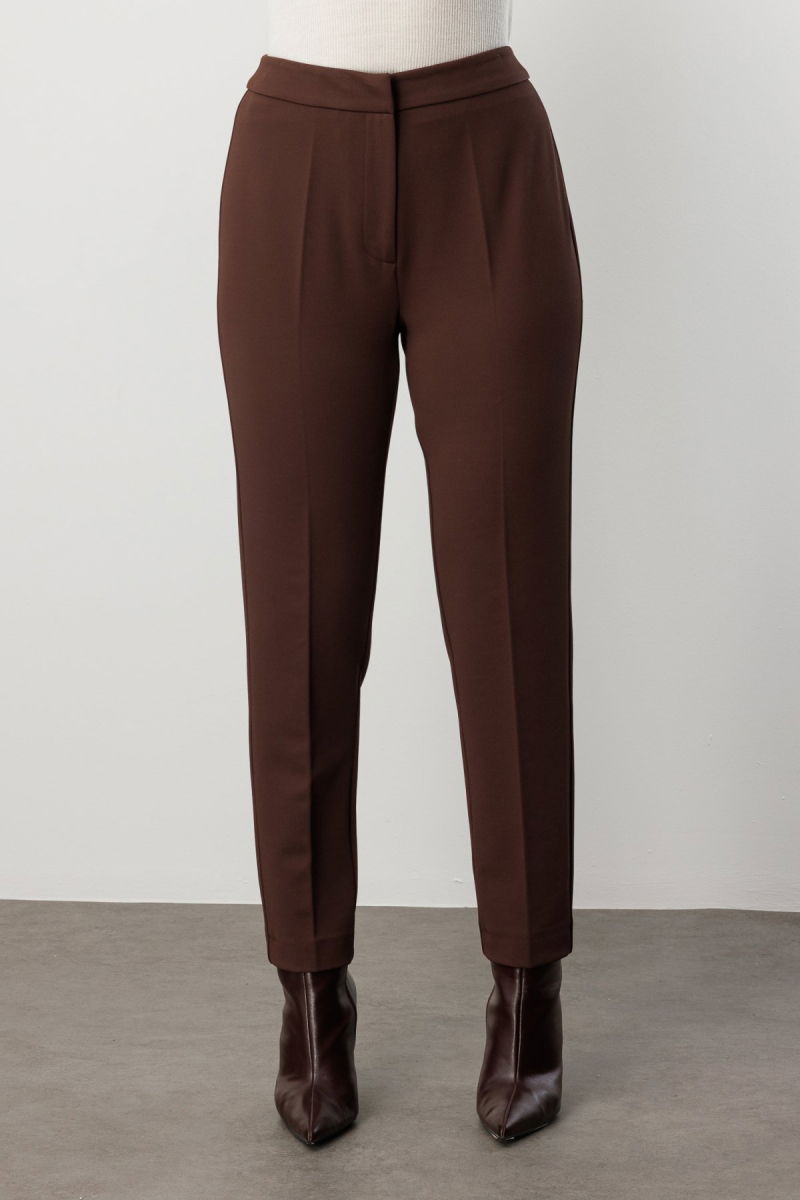 Ekol Kadın Büyük Beden Dar Paça Cepsiz Pantolon 1025 Kahverengi - 3