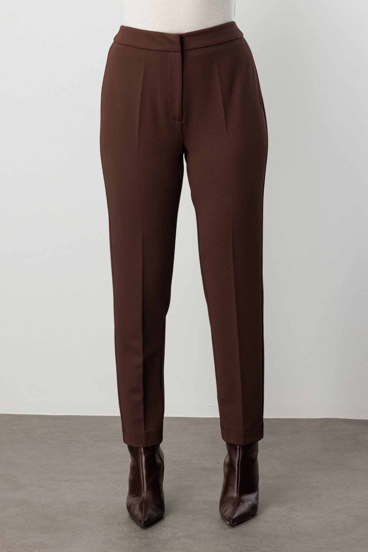 Ekol Kadın Büyük Beden Dar Paça Cepsiz Pantolon 1025 Kahverengi - 3