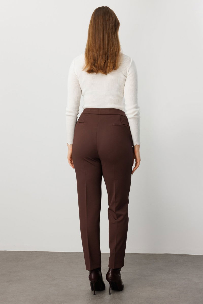 Ekol Kadın Büyük Beden Dar Paça Cepsiz Pantolon 1025 Kahverengi - 4