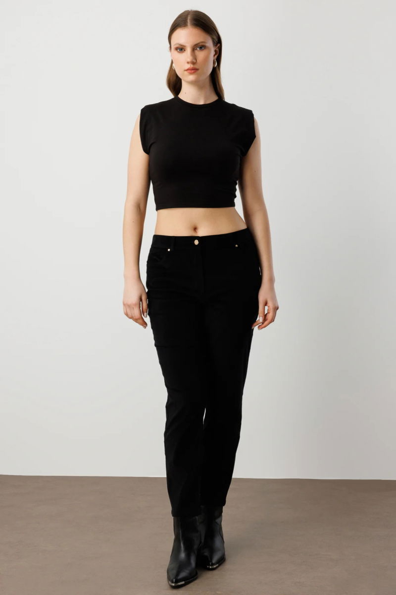 Ekol Kadın Büyük Beden Dar Paça Kadife Pantolon 1051 Siyah - Ekol