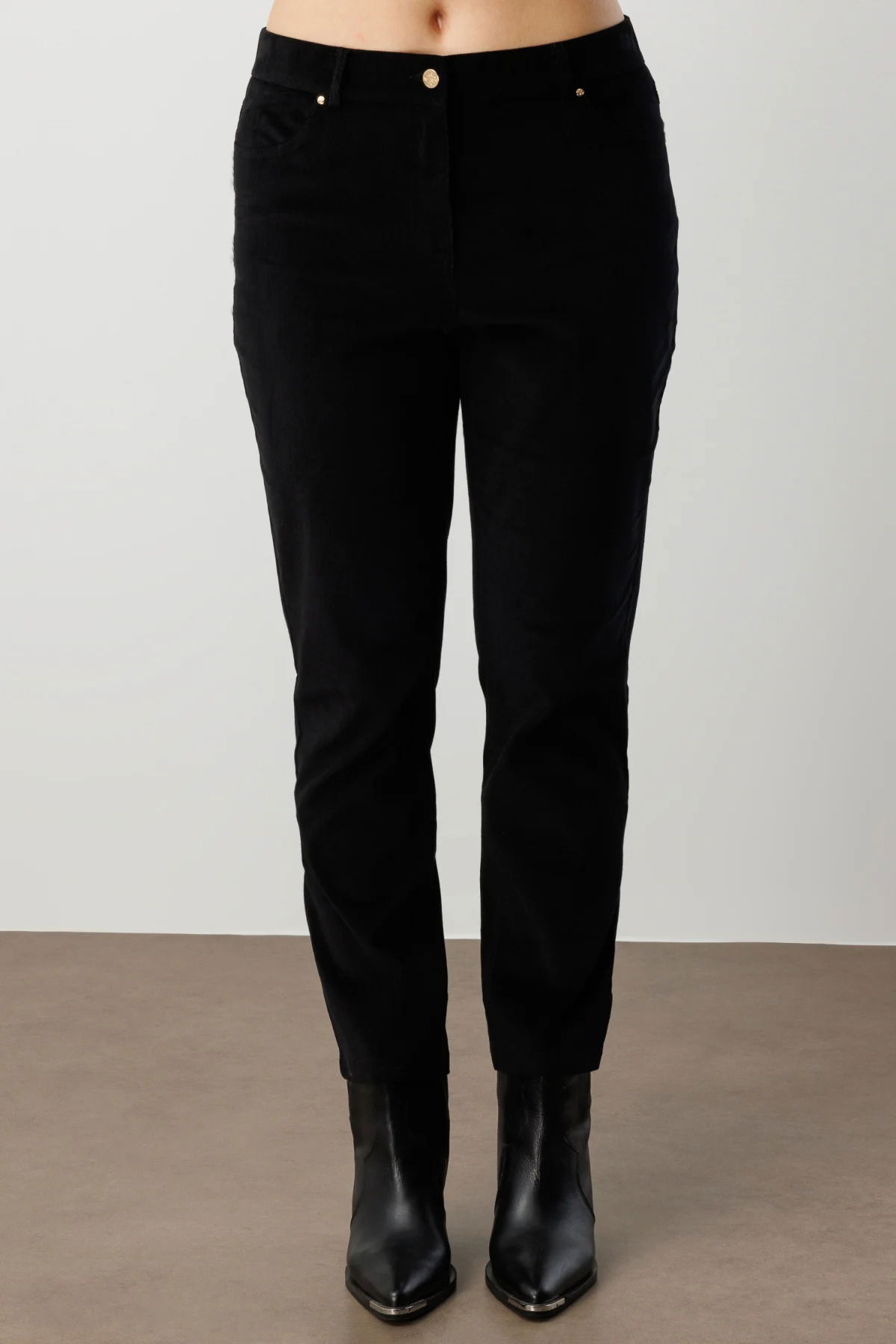 Ekol Kadın Büyük Beden Dar Paça Kadife Pantolon 1051 Siyah - 3