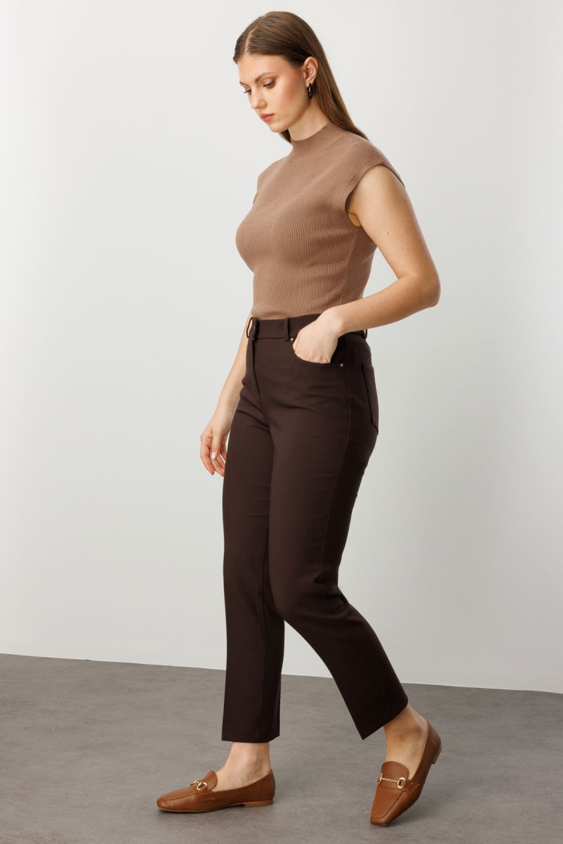 Ekol Kadın Büyük Beden Dar Paça Pantolon 1009 Kahverengi - 2