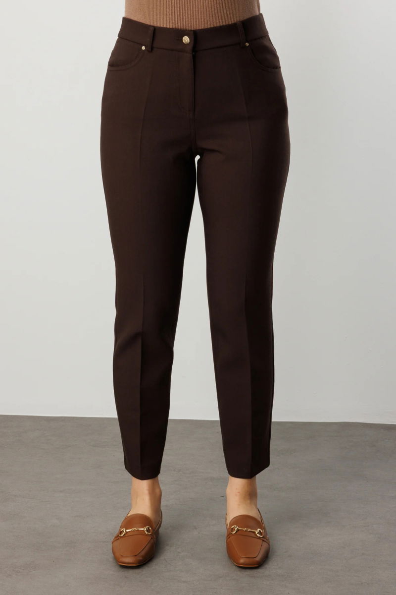Ekol Kadın Büyük Beden Dar Paça Pantolon 1009 Kahverengi - 3
