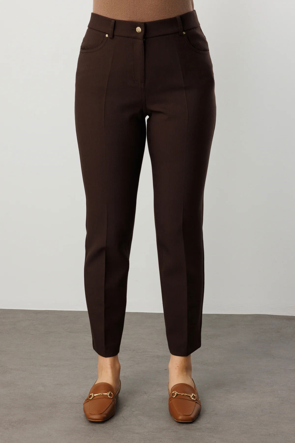 Ekol Kadın Büyük Beden Dar Paça Pantolon 1009 Kahverengi - 3