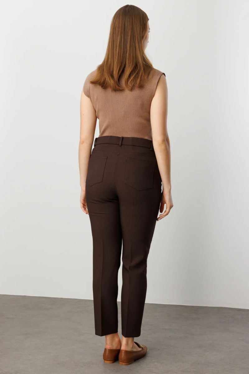 Ekol Kadın Büyük Beden Dar Paça Pantolon 1009 Kahverengi - 4