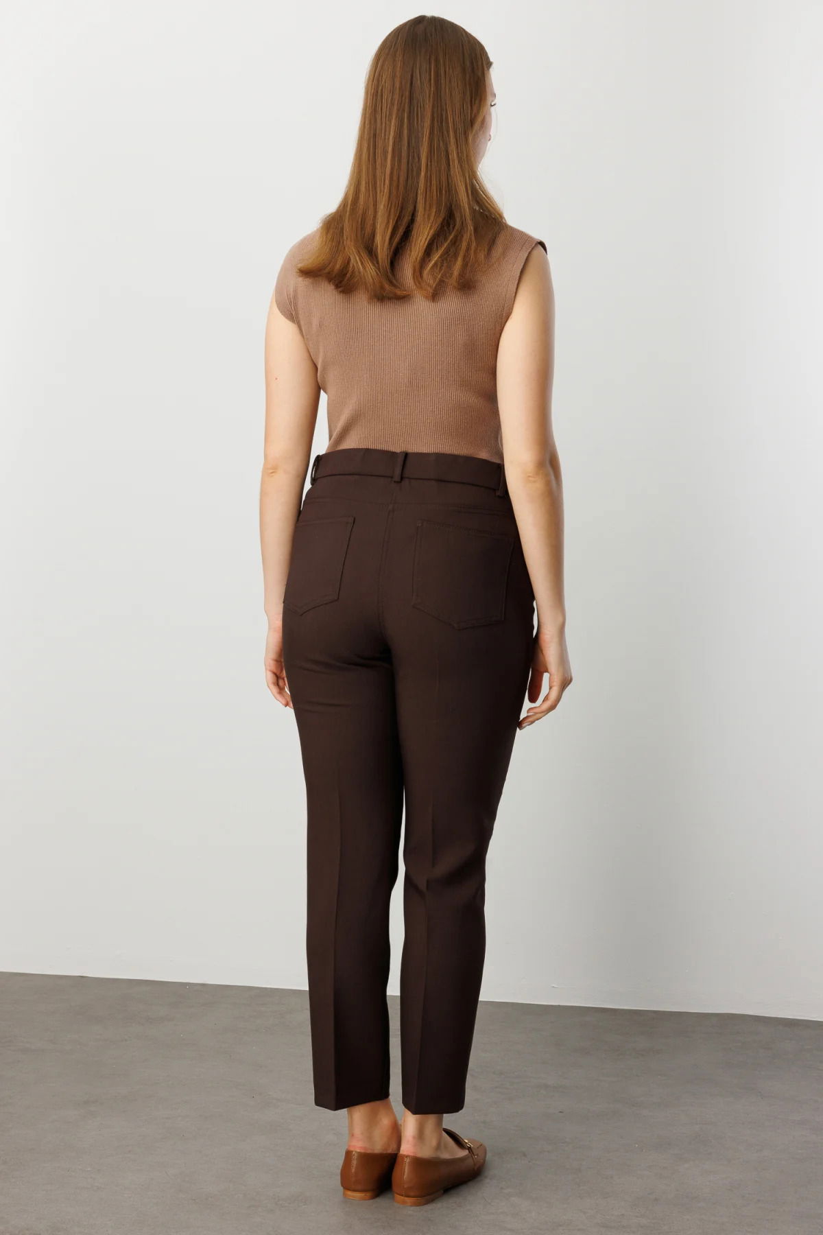 Ekol Kadın Büyük Beden Dar Paça Pantolon 1009 Kahverengi - 4