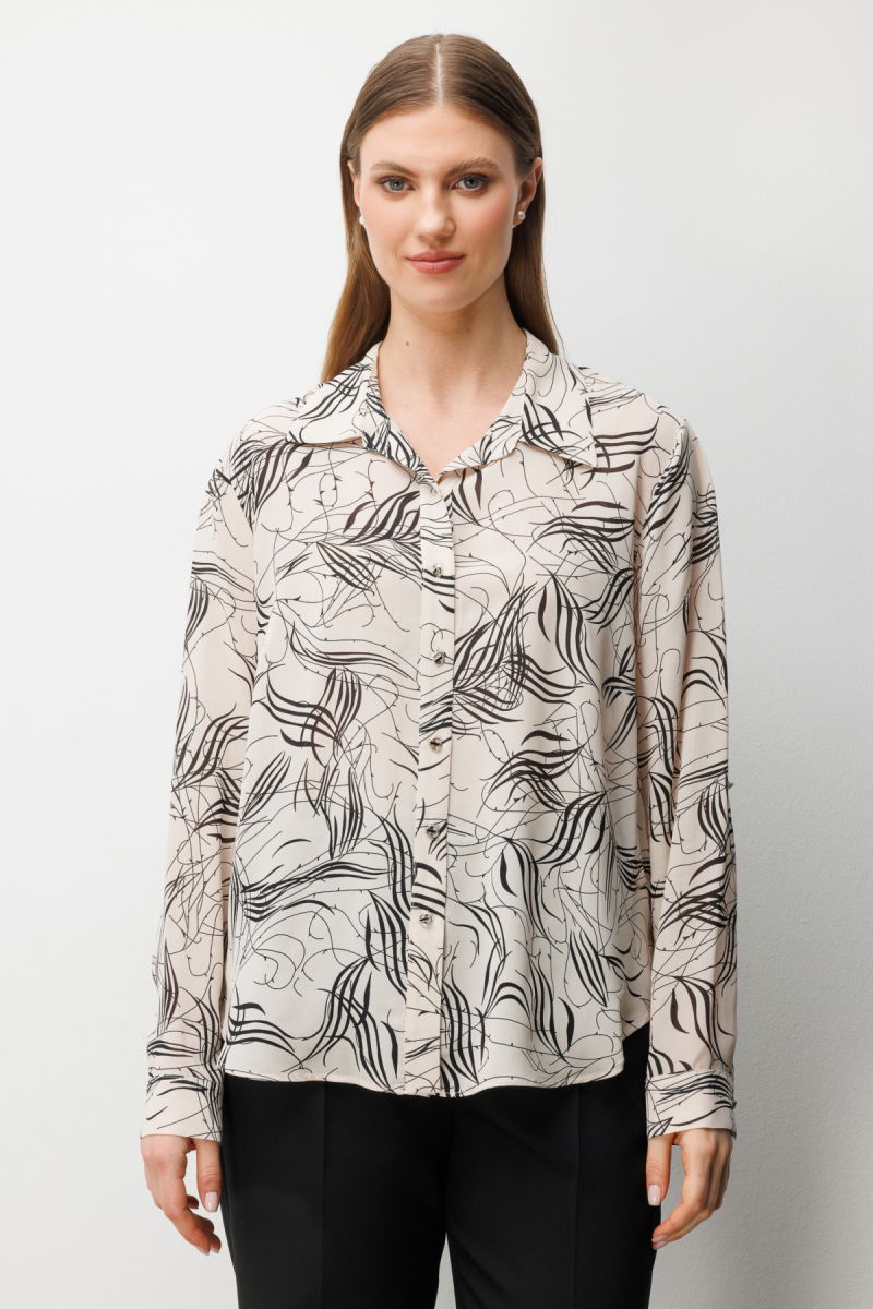 Ekol Kadın Büyük Beden Desenli Transparan Gömlek 2536 Ekru - Ekol