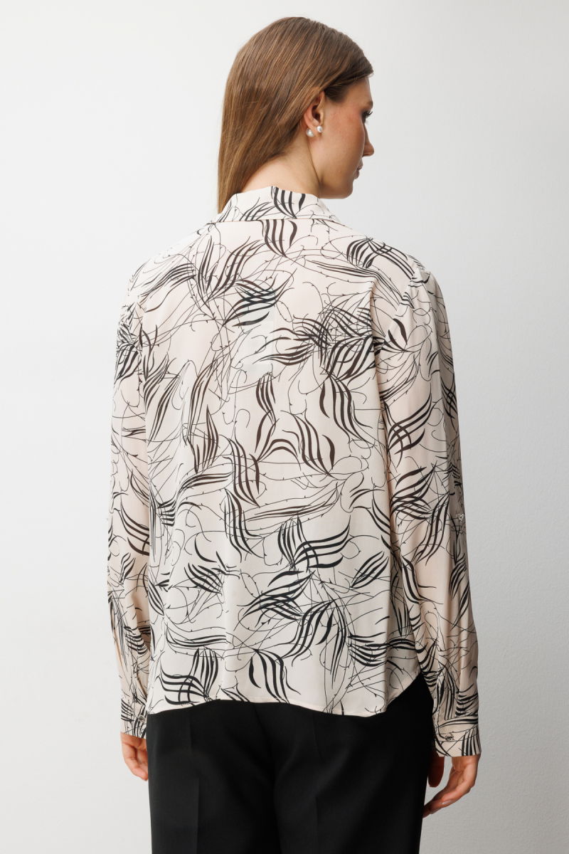 Ekol Kadın Büyük Beden Desenli Transparan Gömlek 2536 Ekru - 4