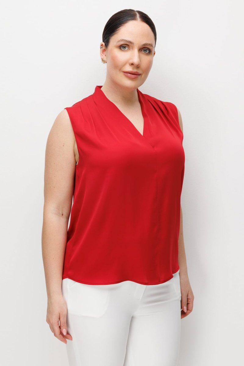 Ekol Kadın Büyük Beden Drapeli V Yaka Bluz 2506 Kırmızı - Ekol
