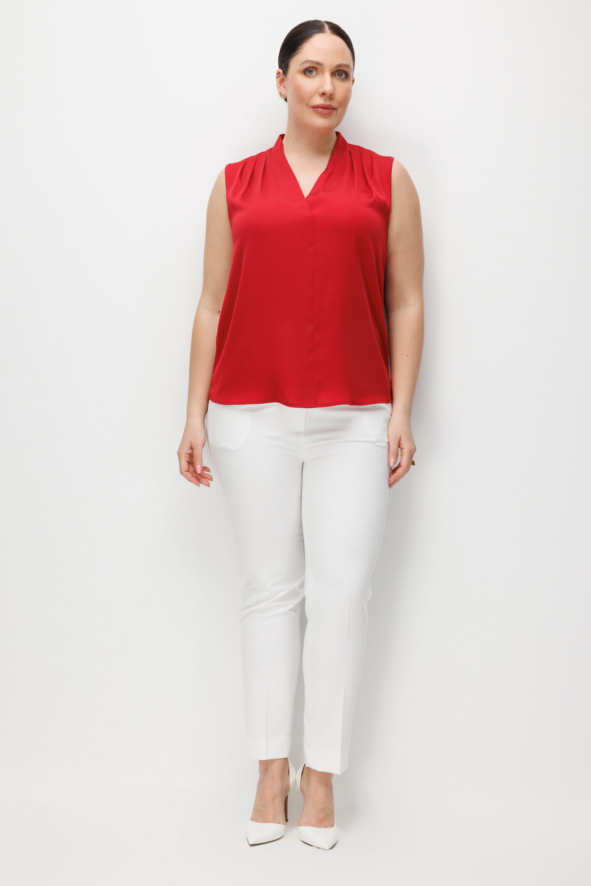 Ekol Kadın Büyük Beden Drapeli V Yaka Bluz 2506 Kırmızı - 3