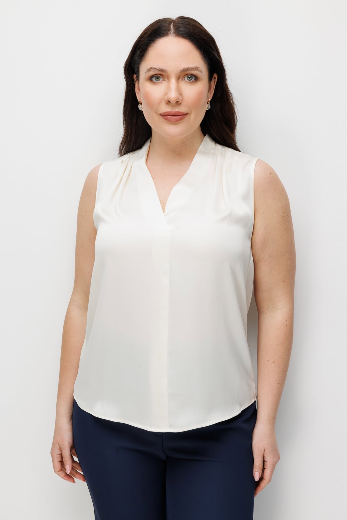 Ekol Kadın Büyük Beden Drapeli V Yaka Bluz 2506 Krem - 1