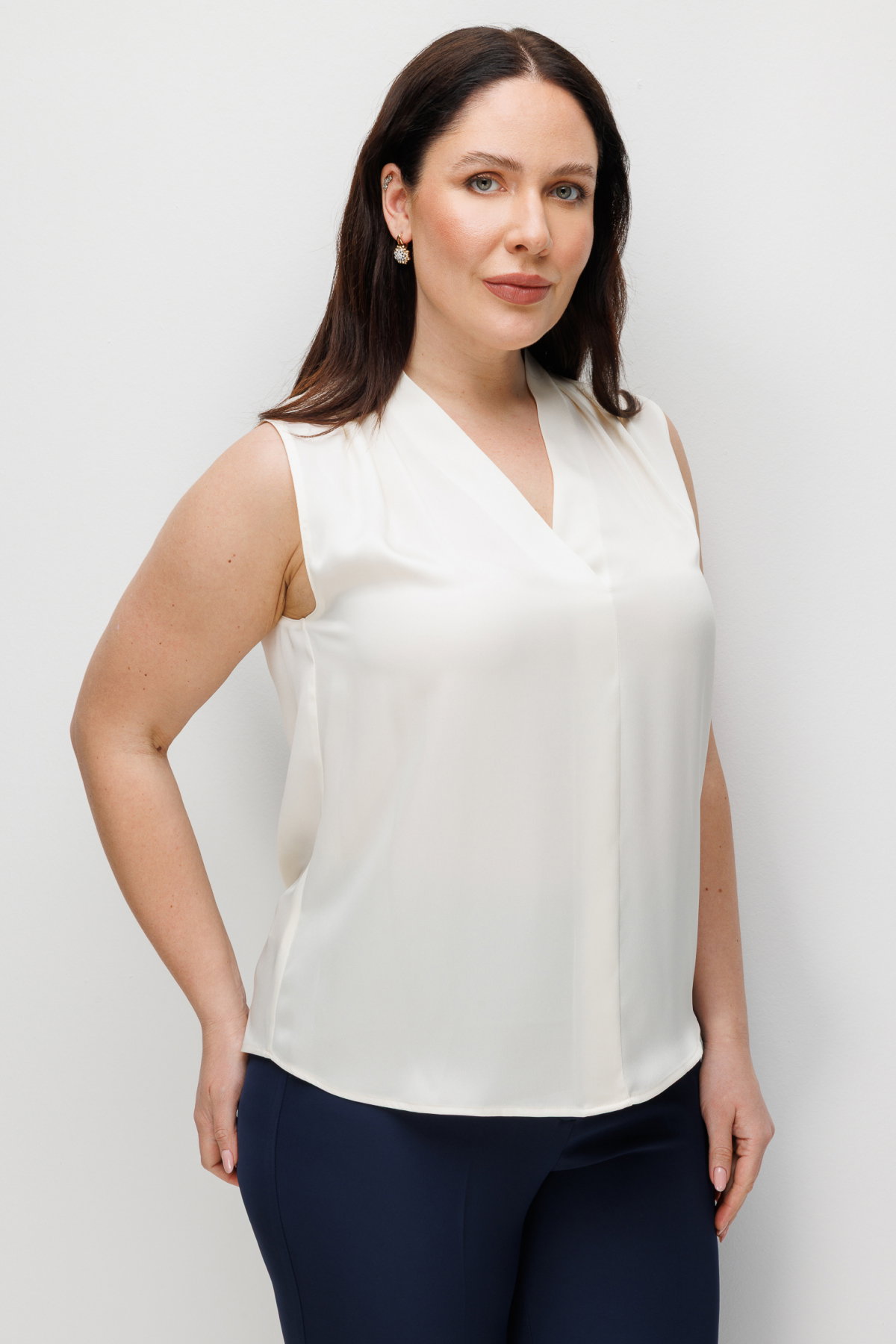 Ekol Kadın Büyük Beden Drapeli V Yaka Bluz 2506 Krem - 2