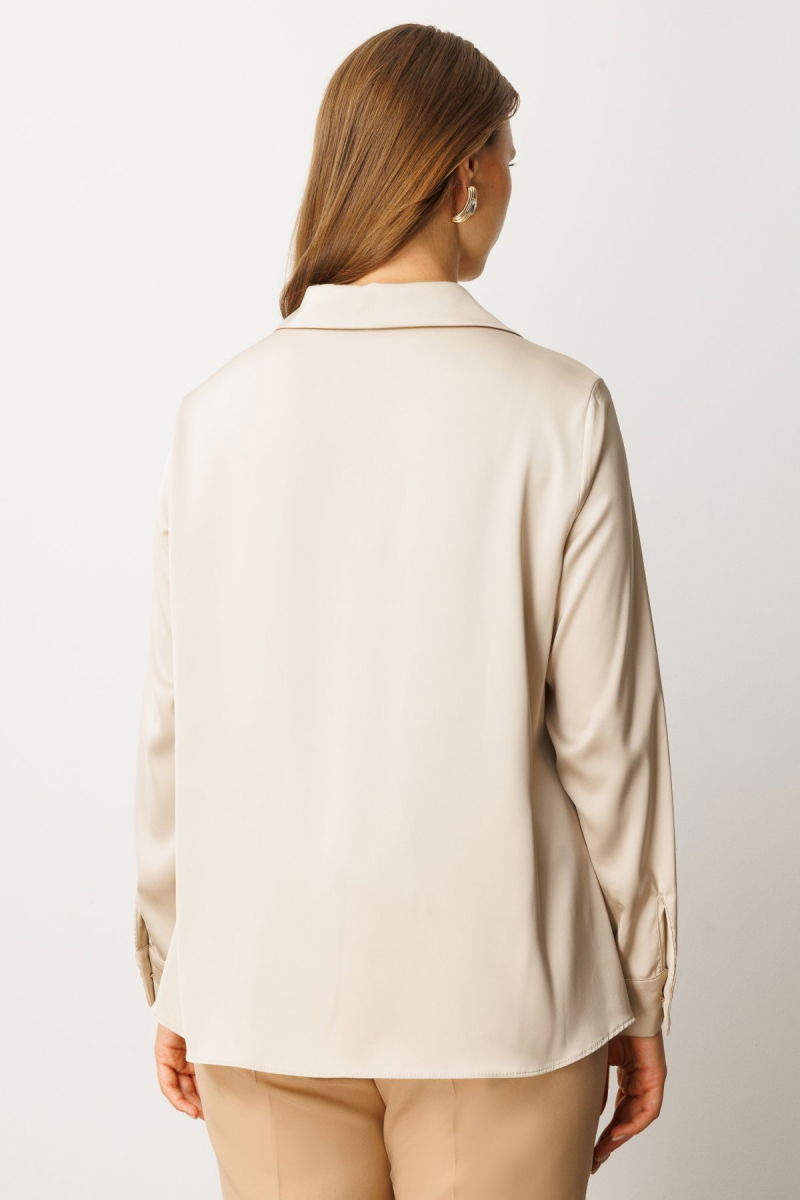 Ekol Kadın Büyük Beden Düğmeli Saten Gömlek 3505 İnci - 4
