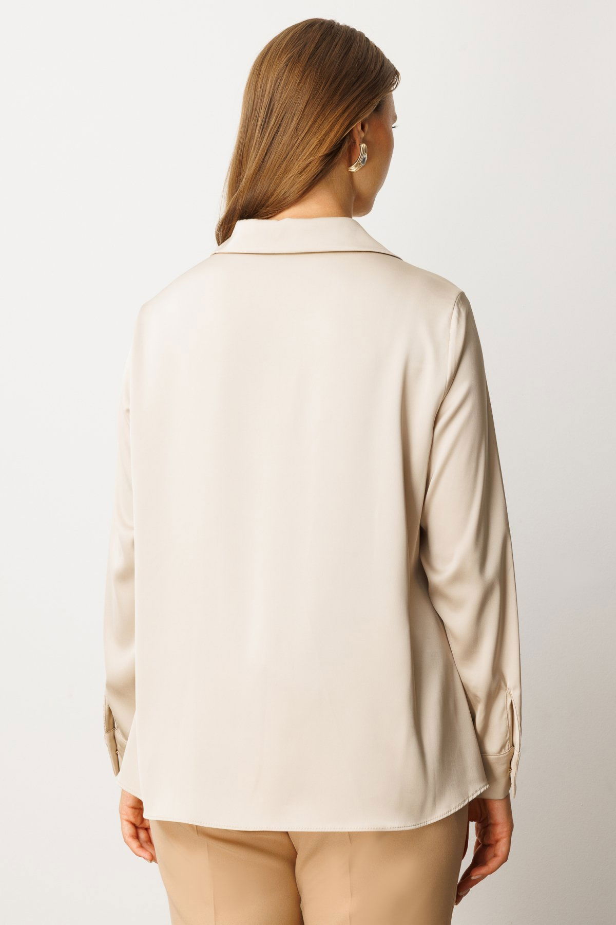 Ekol Kadın Büyük Beden Düğmeli Saten Gömlek 3505 İnci - 4