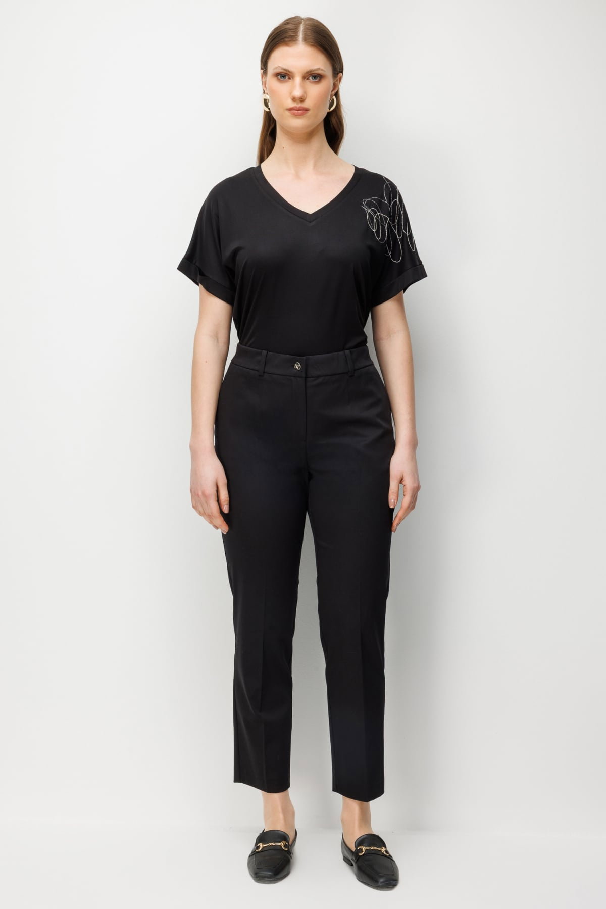 Ekol Kadın Büyük Beden Düşük Bel Dar Paça Pantolon 4020 Siyah - 1