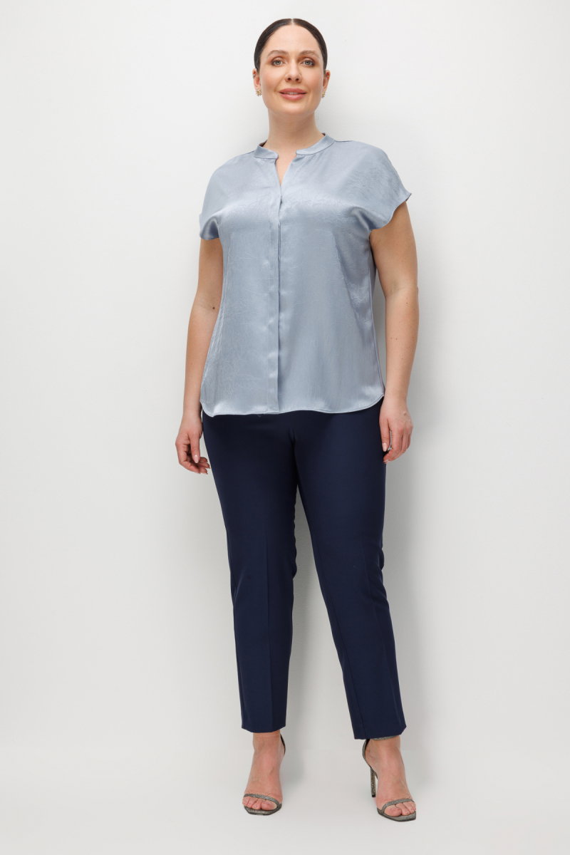 Ekol Kadın Büyük Beden Hakim Yaka Kırışık Desenli Bluz 2552 Blue - 3